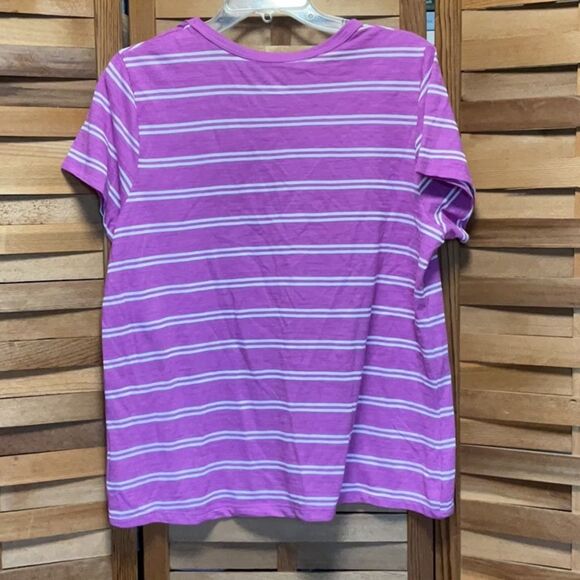 NWOT Time and Tru Women's Short Sleeve Tee Purple White Stripes XL 16-18 Cotton - Picture 2 of 7